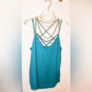 Teal express cross spaghetti strap